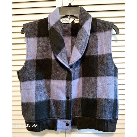 Woolrich Womens Plaid Wool Blend Vest W/ Shawl Collar Black & Purple Size M Cozy - Picture 2 of 9